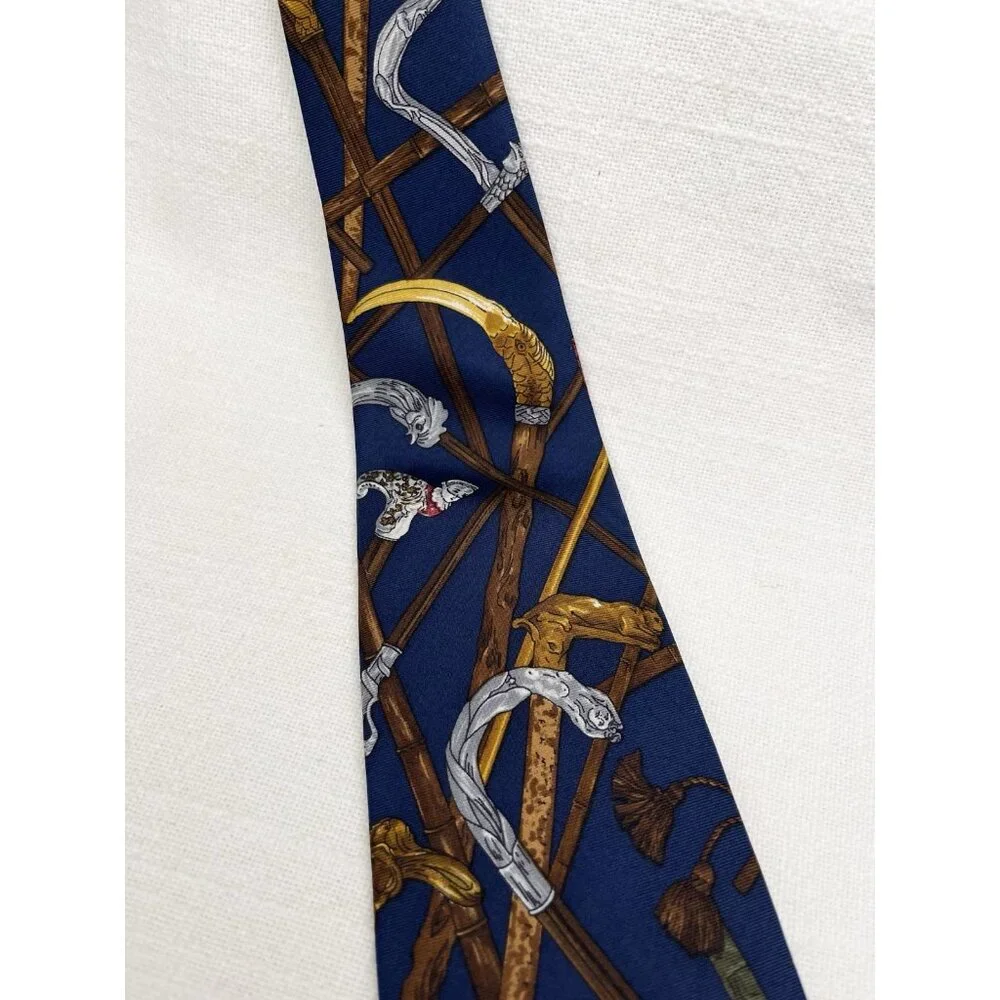 Land's End Neck Vtg‎ Neck Tie Walking Canes Gentlemen's Walking Stick Silk USA
